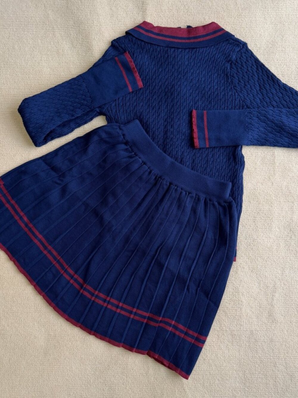 Polo Ralph Lauren Women Cable Knit 2 Piece Set Navy Striped Polo Cardigan - Picture 3 of 11